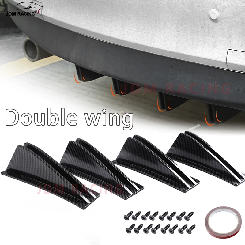 Universal Car Rear Bumper Lip Splitter Spoiler Anti-collision Body Bumper Astern protection for Curved Mounting Surface 4Pcs, car rear bumper lip, car bumper spoiler, bumper lip, bumper lip decoration, bumper protector