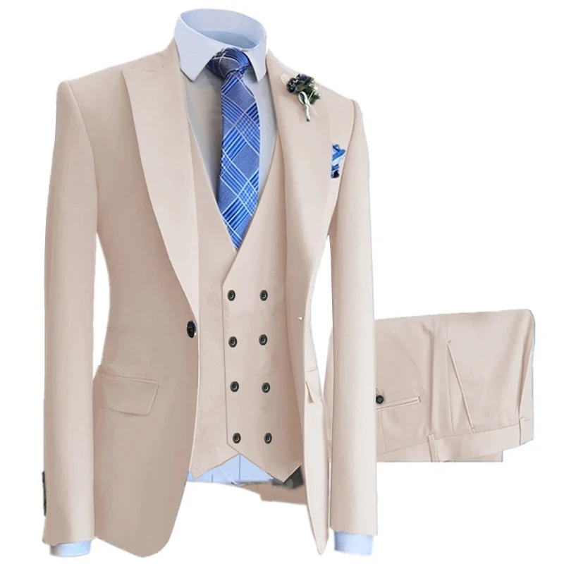 3 Pcs Set Blazers Jacket Vest Pants / Fashion New Men's Casual Business Solid Color Slim Fit Suit Coat Trousers Waistcoat
