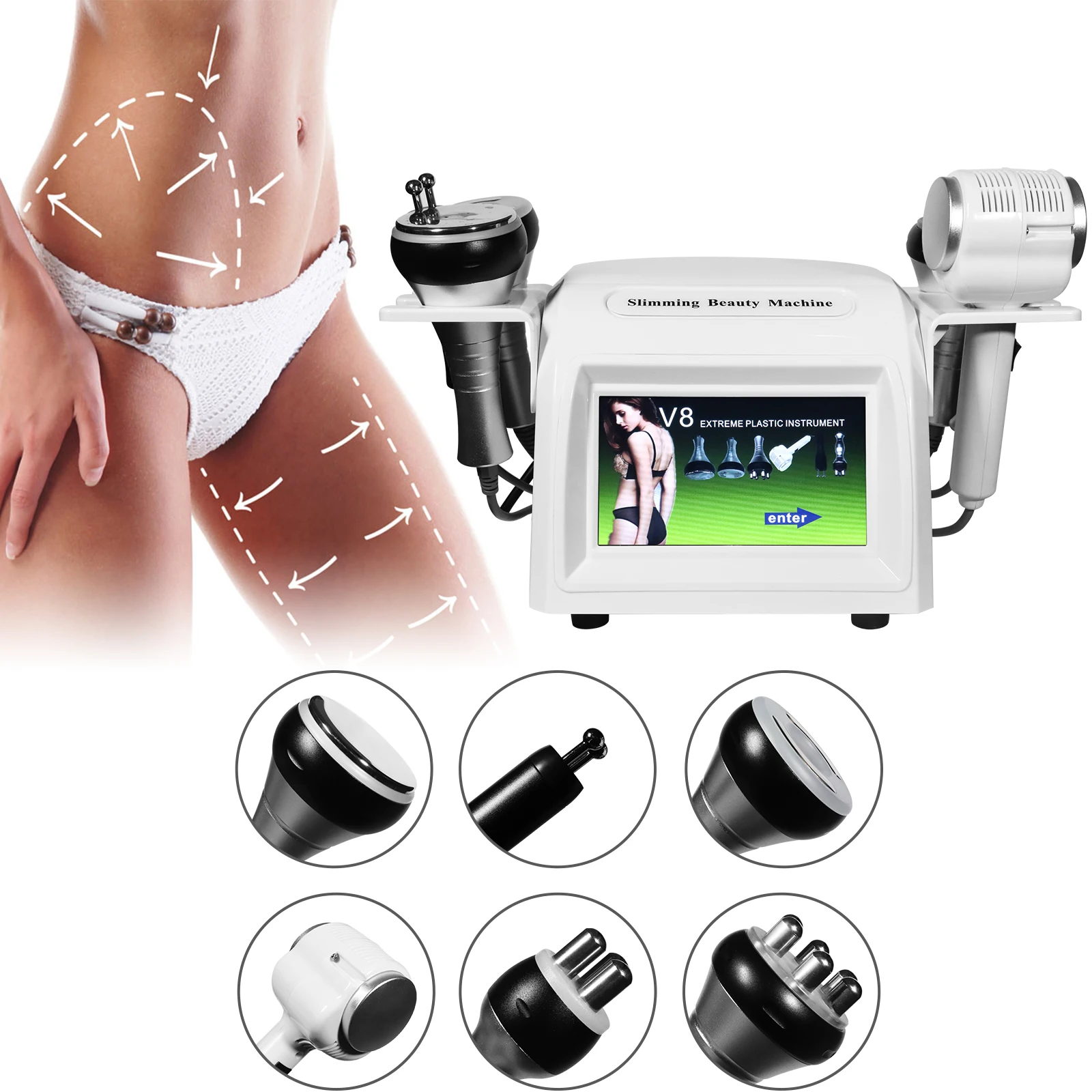 

6 in 1 40K Cavitation Slimming Machine Hot and Cold Hammer BIO RF Vacuum Weight Loss Skin Tightening Fat Burn Body Massager