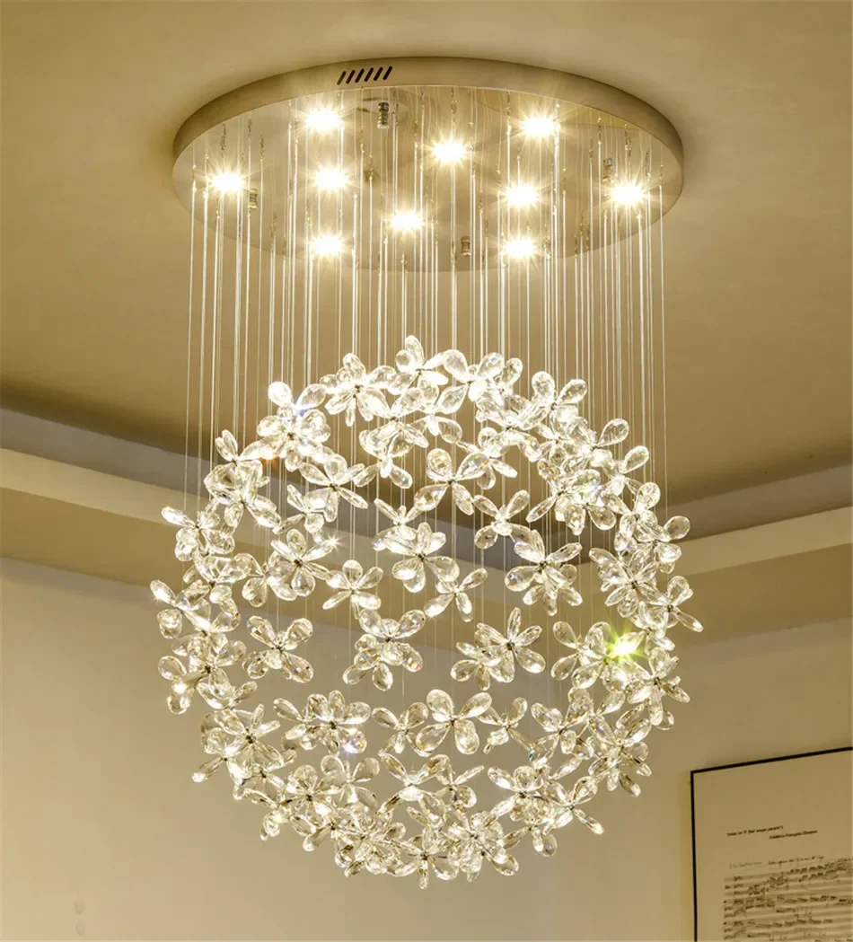 Description Picture 2 of itemModern minimalist living room crystal chandelier K9 circular flower ball luxury LED light bedroom stairs ceiling pendant lamp