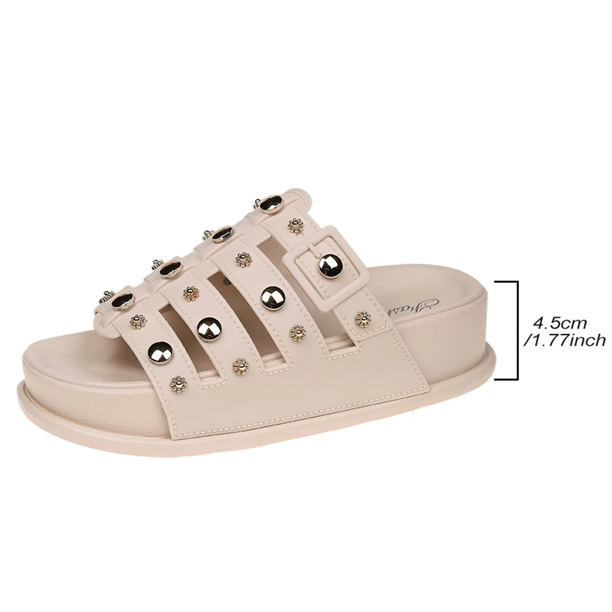 2024 Summer New Fashion Rivet Designer Women's Slippers Outdoor Casual Round Toe Thick Sole Leather Beach Party Women's Slippers