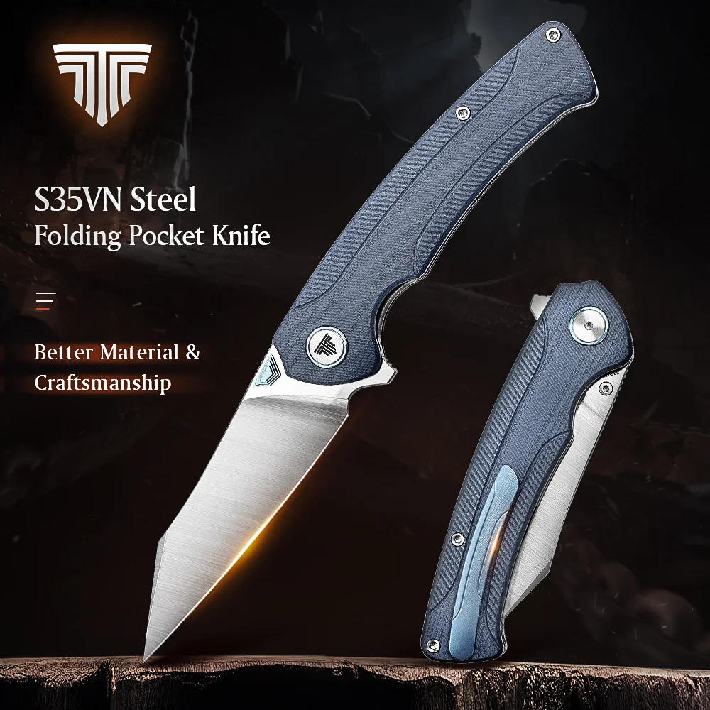 TRIVISA EDC 3.66" S35VN Steel Folding Pocket Knife, Hunting Camping
