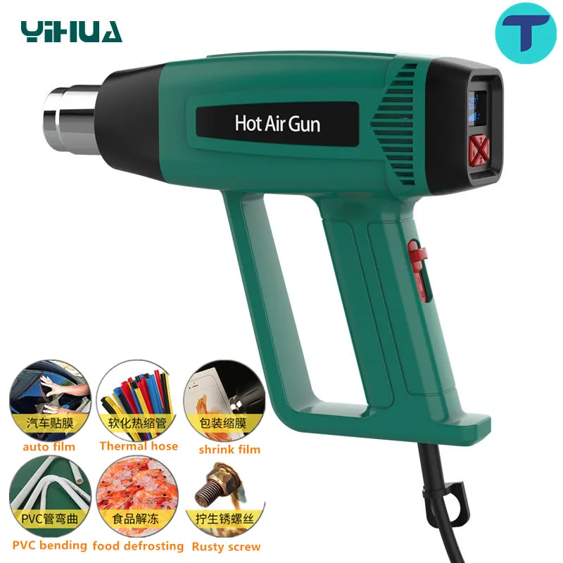 

YIHUA Heat Gun Electric LCD Thermoregulator Hot Air Gun Shrink Wrapping Thermal Blower Dryer Heater Nozzle Car Film Laminating