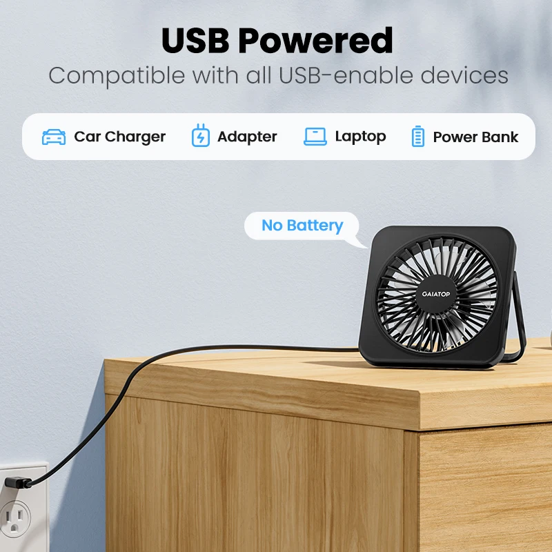 USB desktop fan, 5-inch (approximately 12.7cm) personal fan, small portable desk fan, 180 ° tilt folding and 3-speed, 6