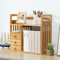 Bamboo Desktop Bookshelf with 3 Drawers, Desktop Storage Cabinet, Office Storage Organizer Student Desktop Multi-Layer Shelf 1