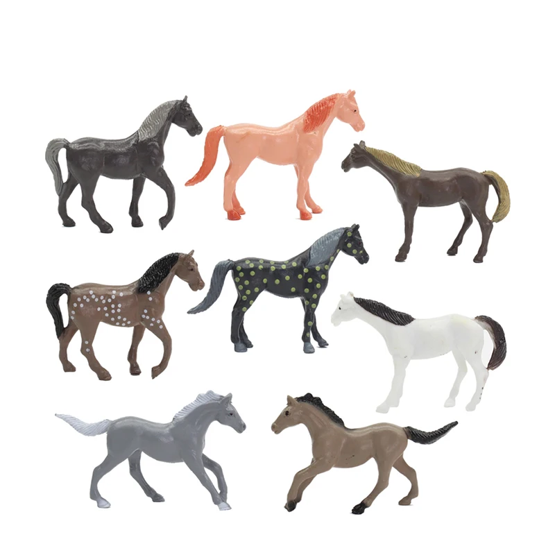 8 pcs Mini Simulation Farm Wild Small Horse with 6 pcs Fence Colorful Small Horse Soft Glue Children's Toys Animal Model Combina 4