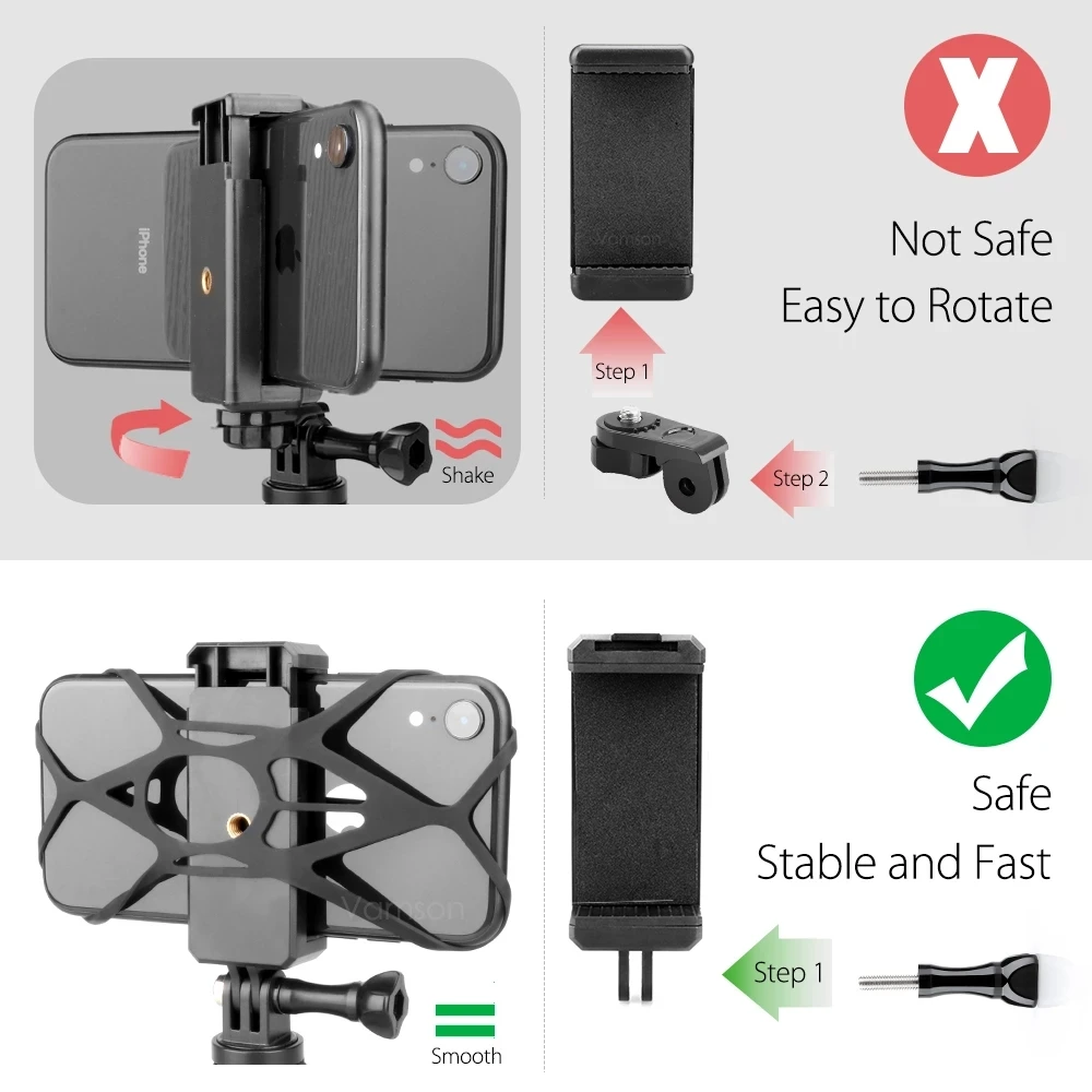 Action Camera Accessory Action Camera Holder Action Camera Mount Vamson Chest Strap Belt Body Harness Phone Clip Mount For iPhone 13 14 Samsung Huawei Insta360 Gopro Hero 11 10 9 8 7