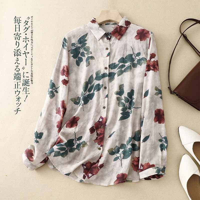 

2023 New Arrival Print Floral Thin Light Long Sleeve Cotton Loose Summer Autumn Blouse Shirts Fashion Women Casual Spring Blouse