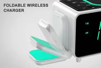 Smartset Dual Alarm Clock FM Radio with Wireless Charging, Bluetooth Speaker, Ultra Fast Charging for Airpods/iPhone, Foldable S 5