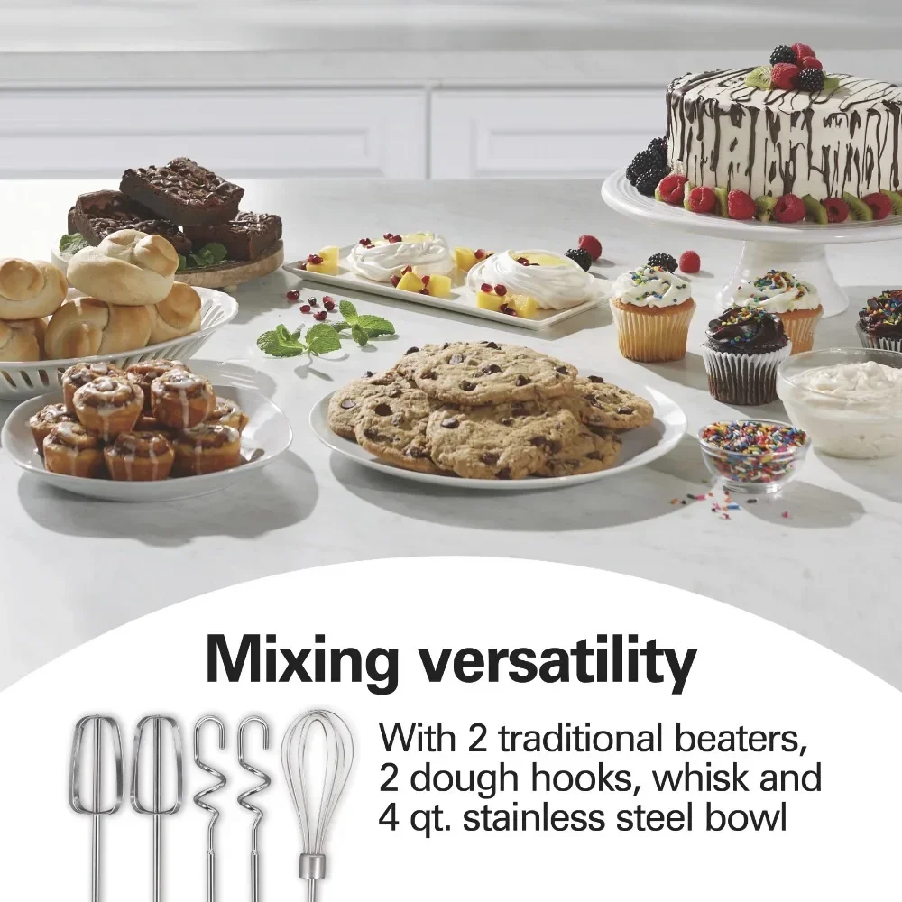 Classic Stand and Hand Mixer, 4 Quart Stainless Steel Bowl, 6 Speeds with Quick Burst, Blue, Blenders, Household 6