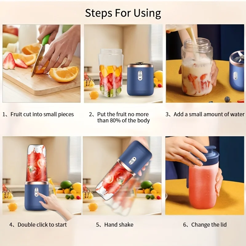 6 Blades Portable Fruit Juice Blenders Summer Personal Electric Mini Bottle Home USB Juicer Cup Machine For Kitchen 6