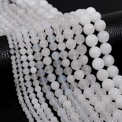 Natural Stone Round Beads - Tiger Eye, Amethyst, Agate, Jade for Jewelry Making & DIY Projects (White Chalcedony)