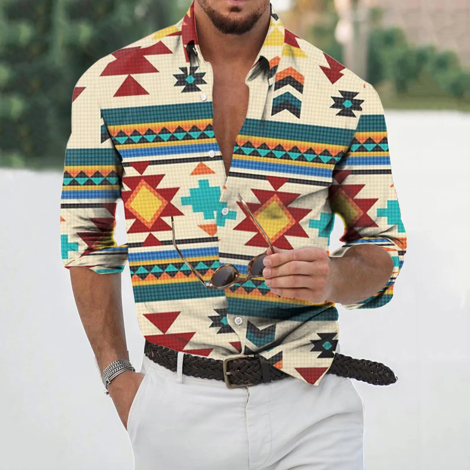55834-7e9a5f.jpg Fashion Men Shirts Oversized Casual Shirt Ethnic Floral Aztec Print Long Sleeve Tops Men's Clothes Vintage Cardigan Blouses Tops - Image 1