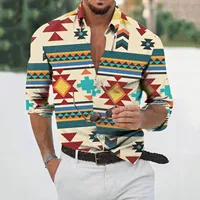 Fashion Men Shirts Oversized Casual Shirt Ethnic Floral Aztec Print Long Sleeve Tops Men's Clothes Vintage Cardigan Blouses Tops