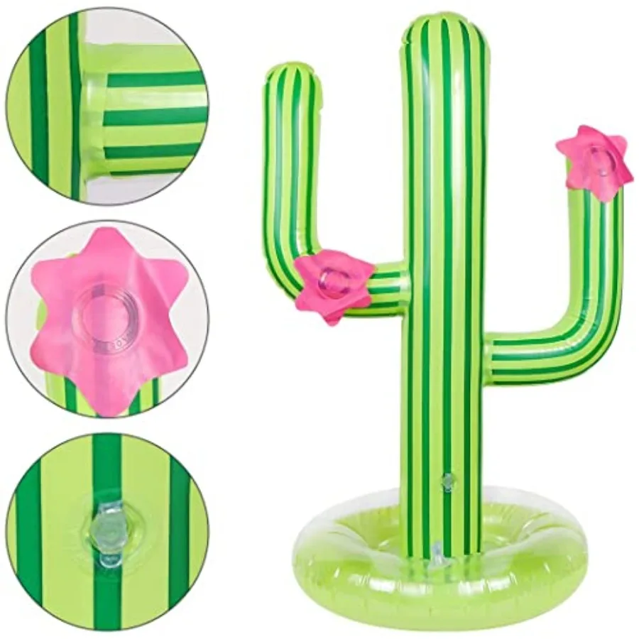 Inflatable Cactus Game Set Target Floating Swimming Ring Toss Includes Cactus, 4 Rings For Fiesta Party Accessor_voghion.com
