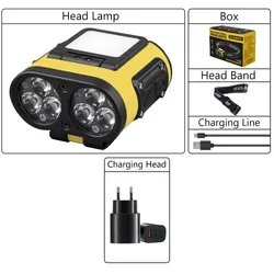 Enhanced Waterproof Induction Headlamp with Long - Lasting Lithium Battery and Super Bright LED (Yellow - Eu plug)