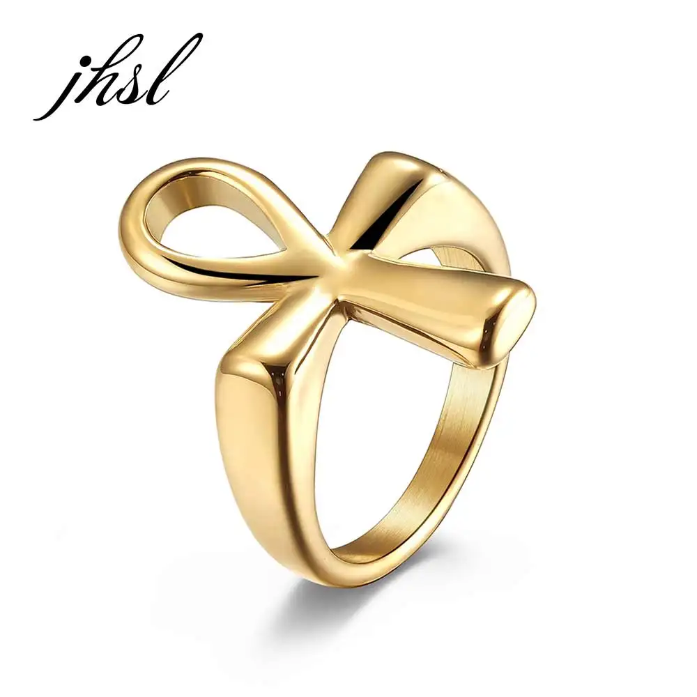 

JHSL Ankh Crux Ansata Egyptian Big Large Men Rings Gold Silver Color Stainless Steel Fashion Jewelry Size 8 9 10 11 12 13