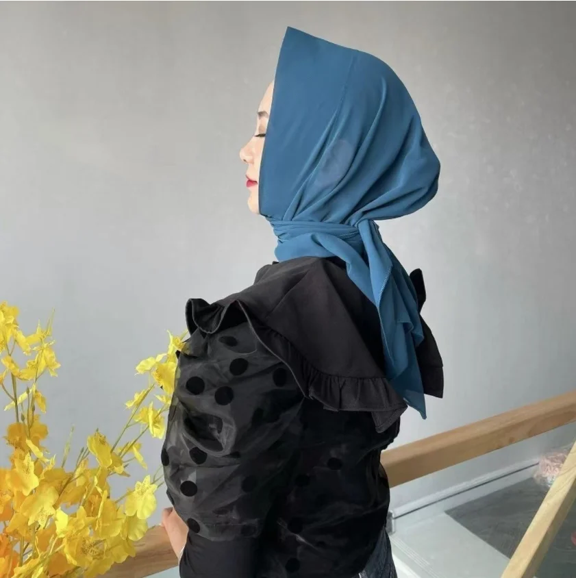 새로운 쉬폰 삼각형 스카프 히잡 여성 이슬람 숄 헤드 스카프 랩 솔리드 헤드 밴드 터번 Durag Femme Bandana 스카..