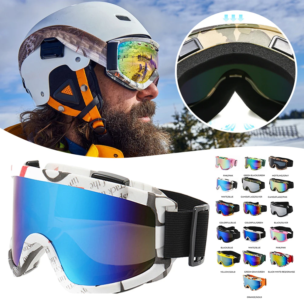 Large Frame Ski Goggles with Colorful Lens Anti-Collision Anti-Glare Lens Outdoor Sport Snow Snowboard for Snowboarding Skiing