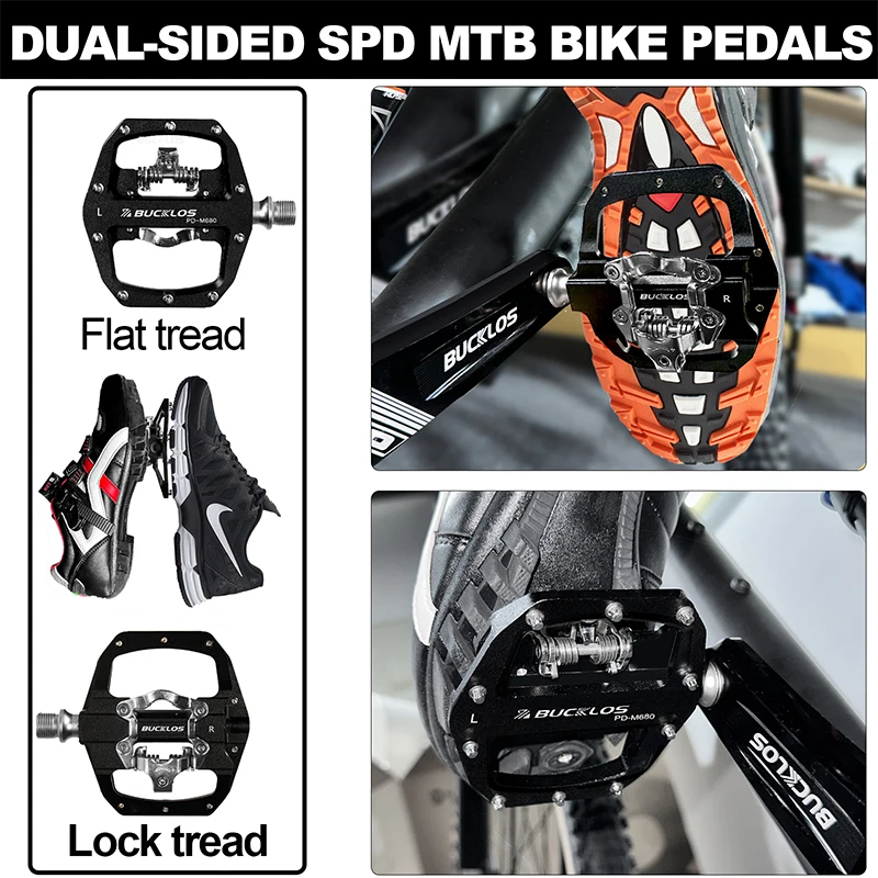 BUCKLOS-Mountain Bike Pedais com Dupla Função, Plano e Bloqueio, Parte de alumínio, MTB Bike Parte, Fit Shimano SPD, PD-M680, 9, 16 