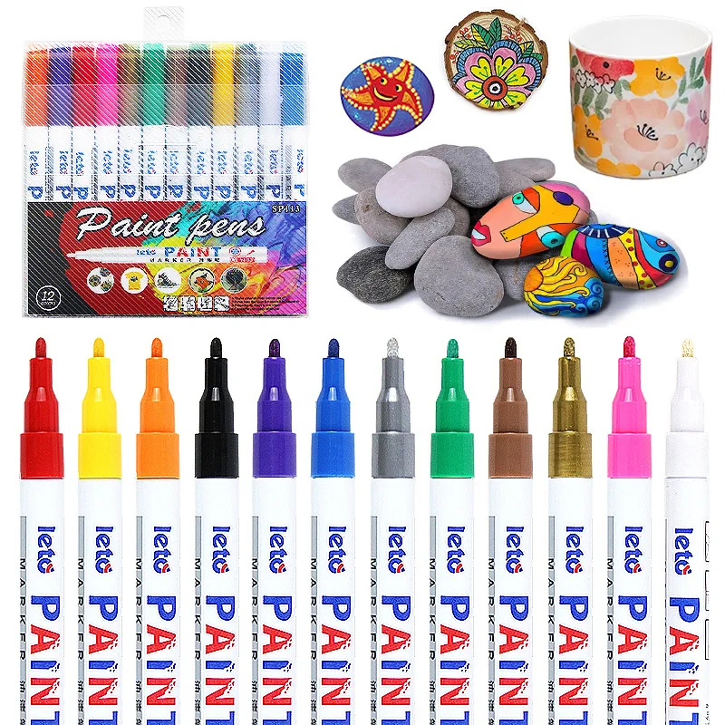 

Permanent Paint Marker Pens 12 Colors Waterproof Universal Car Tyre Tire Tread Metalic Oily Markers Set Stationery Art Supplies