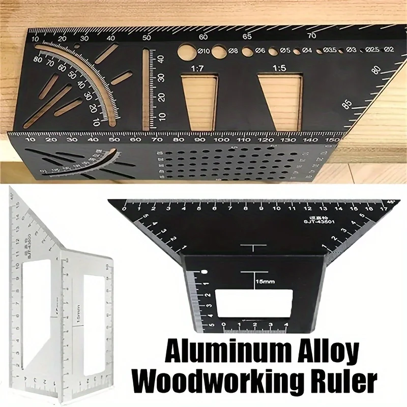 1pc Multifunctional Angle Ruler 45 90 Degree Aluminum Alloy Accurate Woodworking Square Angle Ruler Marking Gauge Carpenter Tool 6