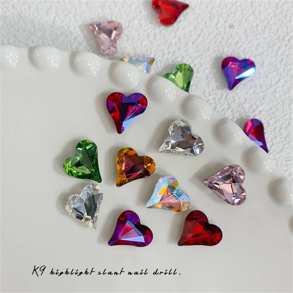 

Nail Art Heart Diamond Jewelry K9 Glass Diamond Pointed Bottom Crooked 7Color big Peach Heart Shape Nail Decoration