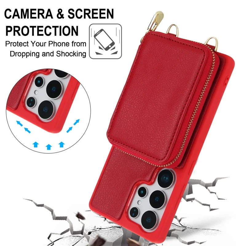 Crossbody Leather Wallet Phone Case with Zipper Cover