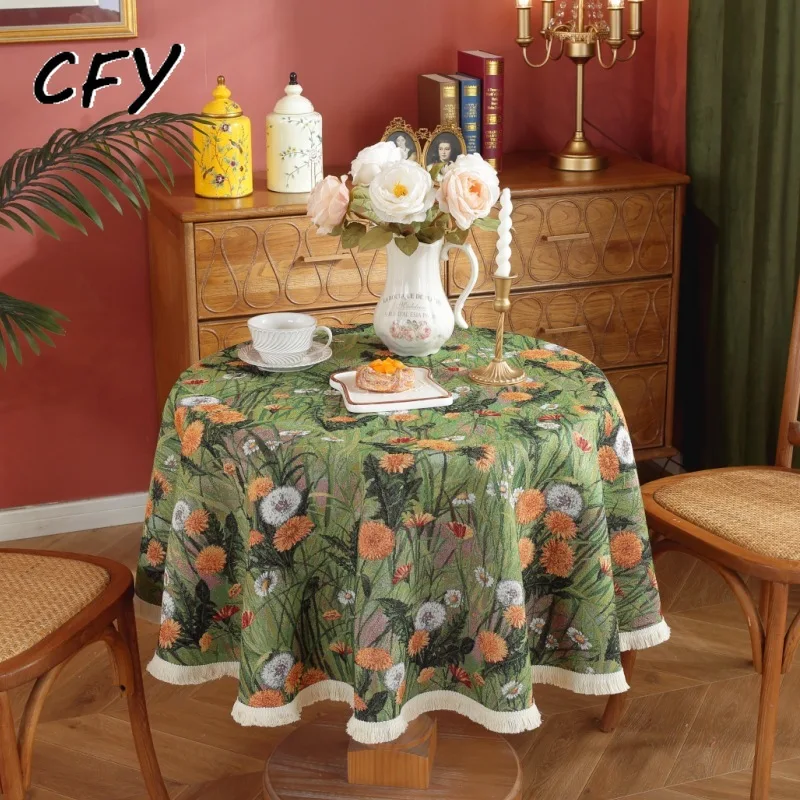 

Cotton Linen European Classical Floral Round Tablecloth Pastoral Fresh Table Cover Table Cloth Home Dinning Table Decoration