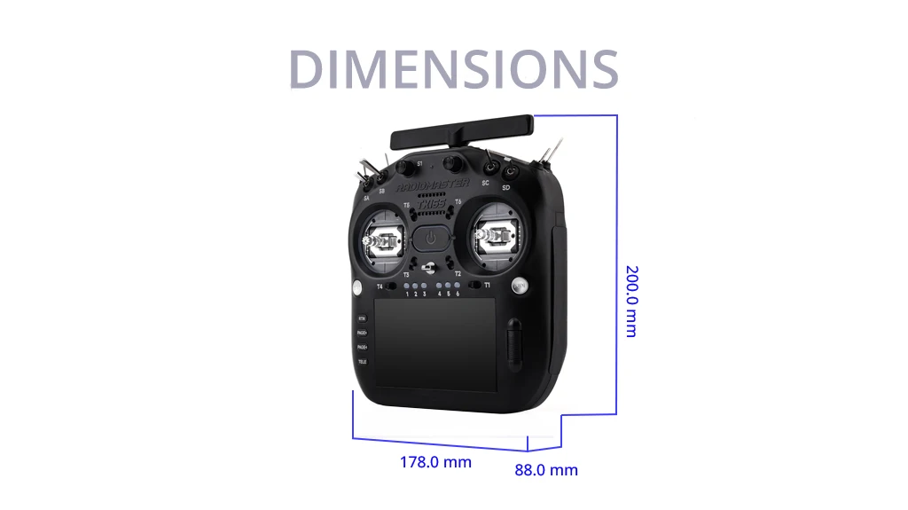 Écran arrière de la RadioMaster TX16S MK3 Radiocommande ELRS 2.4GHz avec accès à la carte SD et au port USB