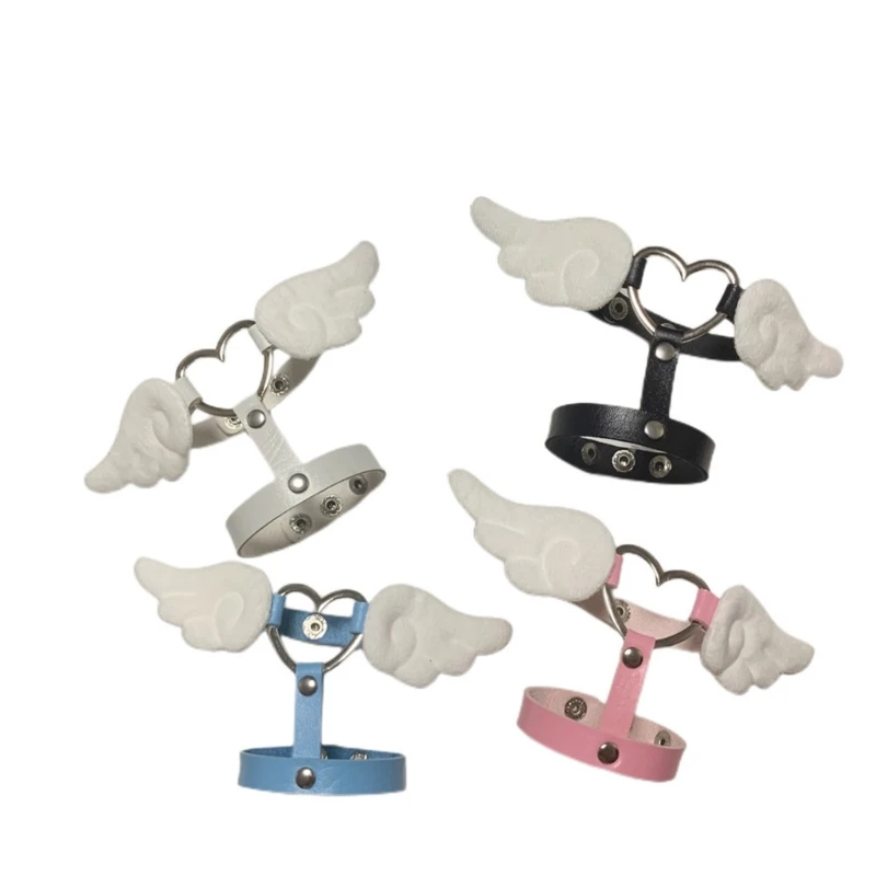 

Y2K PU Wristband Bracelet Japanese Bangles Bracelet Harajuku Lovely Angel Wing Wrap Bracelet Gothic Bangles Bracelet