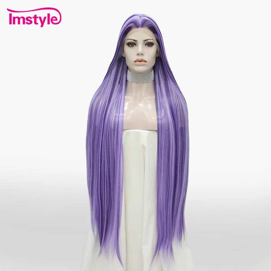 Imstyle 44'' Synthetic Lace Front Wig Super Long Wigs For Women Purple Highlight Wig Straight Cosplay Heat Resistant Fiber