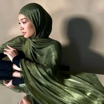 Summer  Silk Like  Scarf Women Long Wraps Shiny Head Scarf Hair Cover Turban Hijab Muslim Scarf
