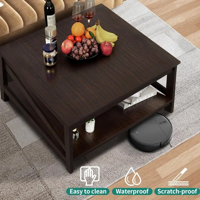 2-Tier Square Coffee Tables with Storage,Coffee Table for Living Room,Center Table Coffee for Home,Wood Living Room 4