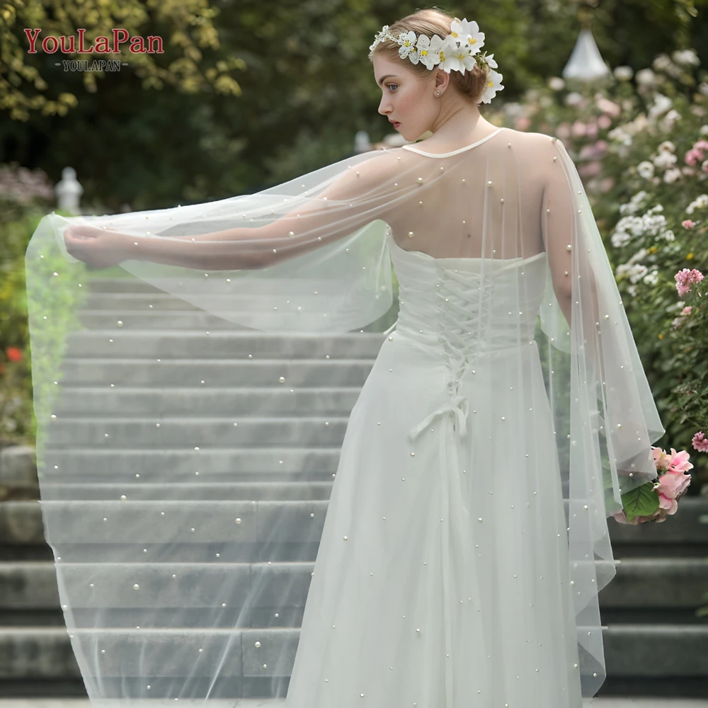 

YouLaPan Wedding Shawl Veil Pearls Beaded Jacket Bridal Capes for Wedding Dress Wedding Accessories Women's Summer Bolero G50