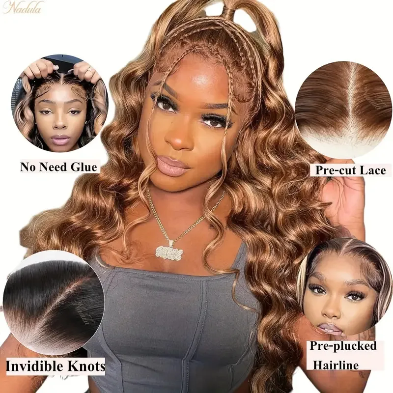

34 Inch Highlight Wig Human Hair 13x6 Body Wave Lace Frontal Wig Brazilian Glueless Colored 5x5 Hd Lace Closure Wigs For Women