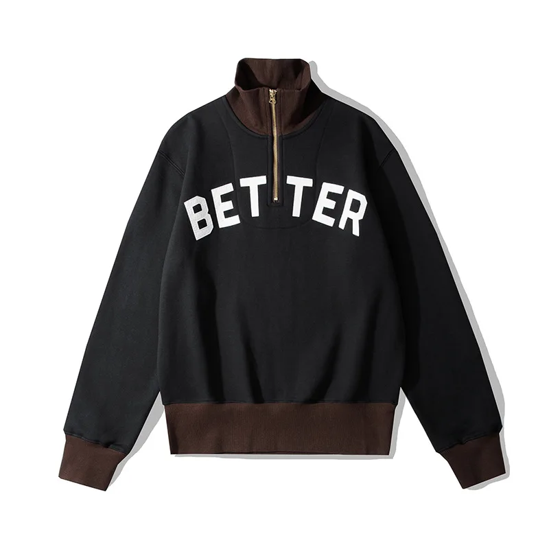 OKONKWO Heavyweight Colorblock Half Zipper Lapel Sweater Thickened Embroidered High Collar Jacket Outdoor Camp Running Sport TEE