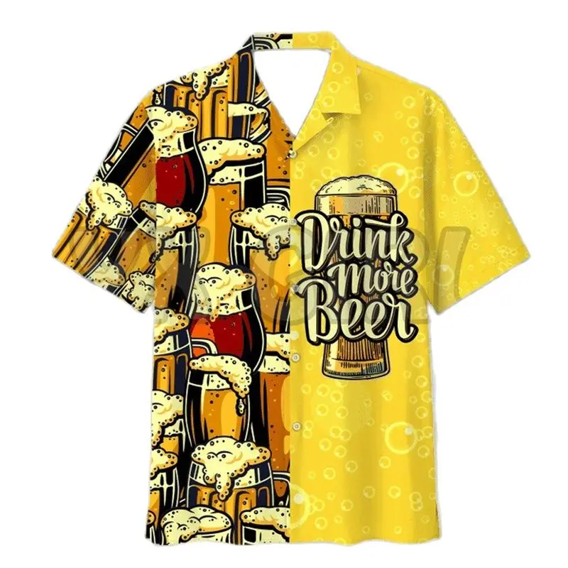 Hawaiian Shirt 3D Print Beer Short-sleeved Cuban Shirt Beach Wear Vintage Style For Men Women
