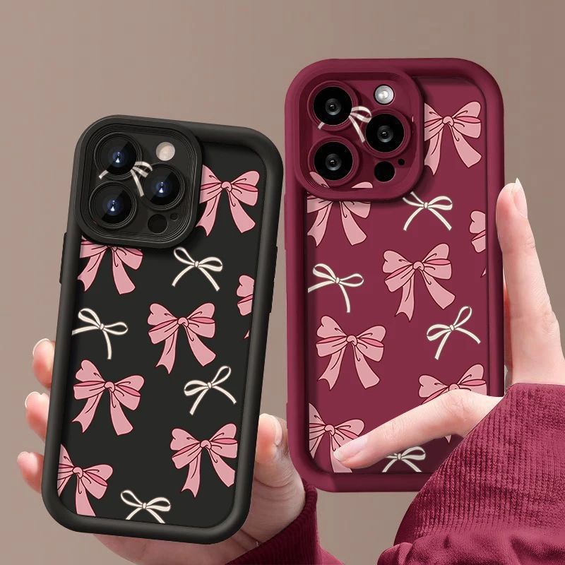 Chic Pink Bow Print Soft TPU Silicone Phone Case Cover