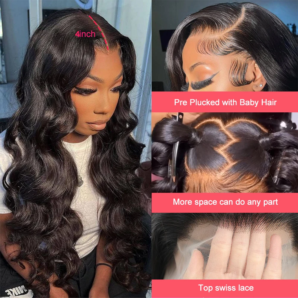 Lace Front Wig Human Hair Body Wave 180% Full Density HD Transparent Lace Frontal Wigs Human Hair Lace Front Wig For Women