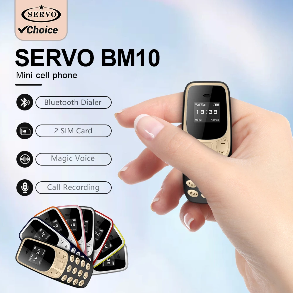 SERVO BM10 미니 기능 전화 듀얼 SIM 듀얼 대기 음성 다이얼링 귀고리 포켓 휴대 전화가있는 저 방사선 Mp3 플레..
