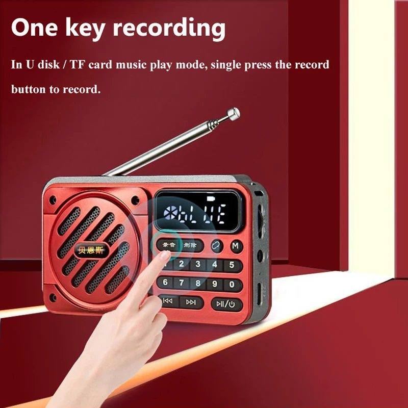 Mini Portable FM Radio High Sensitivity Radios Wireless Bluetooth Speaker with Night Light Button TF Card U Disk MP3 Music Playe