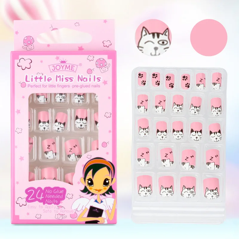 

24PCS/Box Candy False Nail Tips Children Cartoon Full Cover Cute Kawaii Fake Nail Art for Girls Manicure Tips Nail Decor
