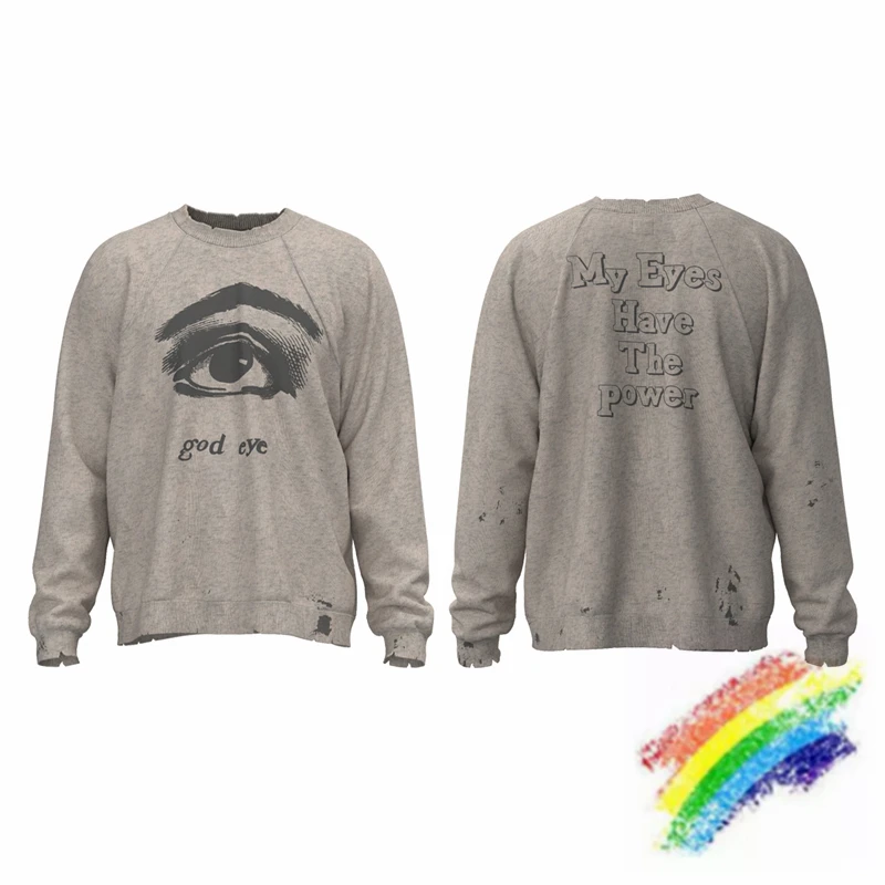 

Saint Michael God Eyes Printed Vintage Raglan Sweatshirt Men Women Best Quality Damaged Hooded