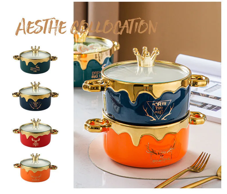 

Soup Bowl Set Ins Style Creative Instant Noodle Ceramic Cup Bowl with Cover Bento Box Student Lunch Box Instant Noodle Bowl