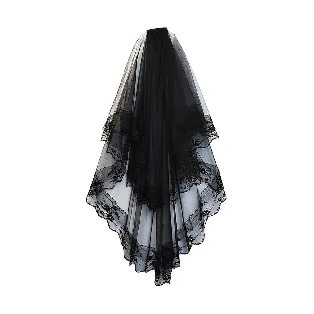 

Black White Lace Bridal Comb Short Two Layer Elegant Vintage Wedding Veils for Bride Costume Hair Accessories
