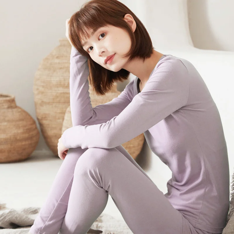Ladies Sleepwear Cotton Pajamas Sets Long Sleeves Tops + Trousers Suit Basement Thermal Underwear Sets Student Homewear PJ Mujer