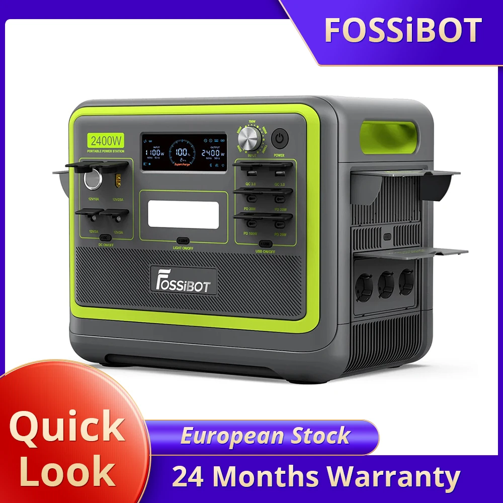 FOSSiBOT F2400 Portable Power Station, 2048Wh LiFePO4 Battery 2400W Output  Solar Generator, 3xAC RV Car USB Type-C QC3.0 PD - AliExpress