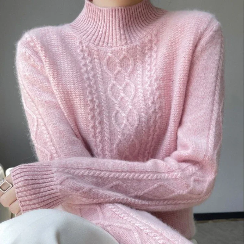

Новинка Осень-зима 2024, женский свитер, теплый кашемировый свитер, Свободный Топ большого размера, вязаная рубашка с высоким воротником