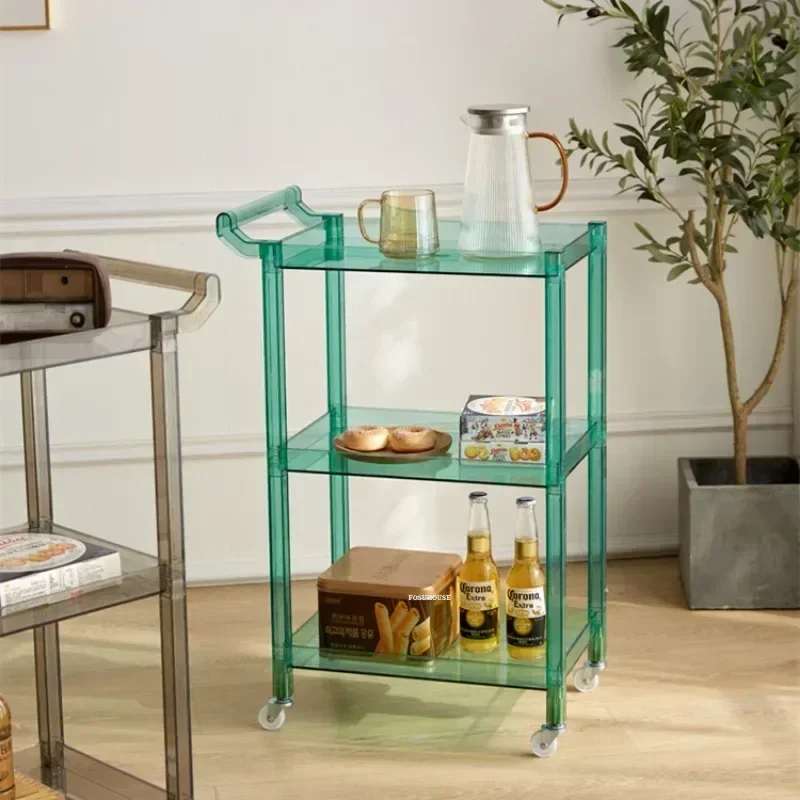 Modern Plastic Transparent Acrylic Kitchen Cart Household Storage Shelf Hand Cart Portable Trolley Living Room Side Table y w